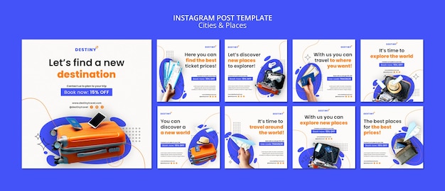 無料PSD 旅行のためのinstagram投稿コレクション