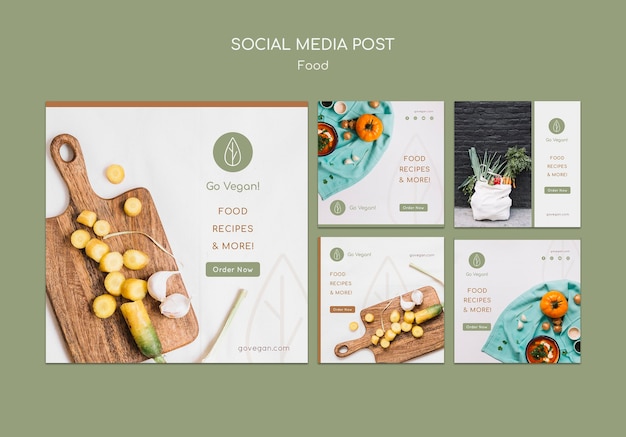無料PSD instagramはビーガンフードのコレクションを投稿します