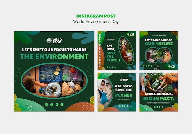 無料PSD 世界環境デーのお祝いのinstagram投稿コレクション