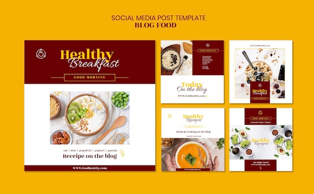 Free PSD instagram posts collection for healthy food recipes blog