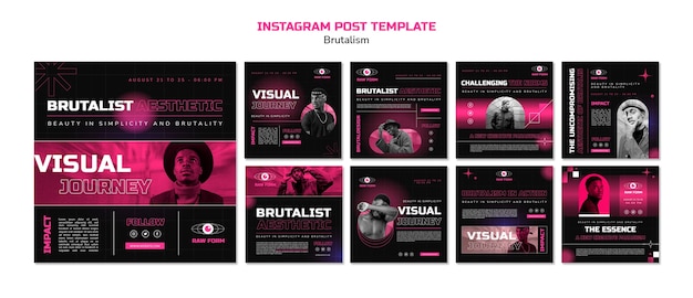 無料PSD ブルータリズムスタイルのinstagram投稿コレクション