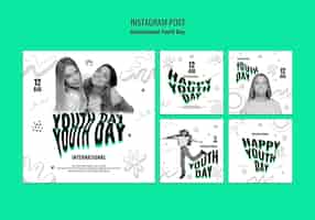 PSD gratuito raccolta di post su instagram per la celebrazione della giornata internazionale della gioventù
