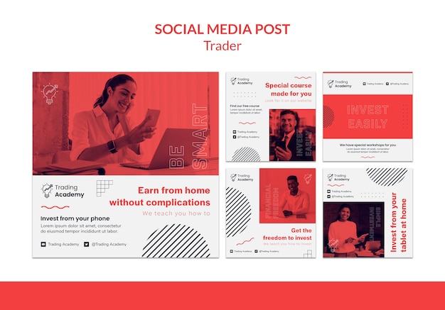 Instagram posts collection for investment trader occupation free PSD download