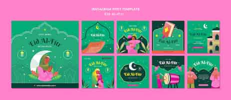 Free PSD instagram posts collection for islamic eid al-fitr celebration