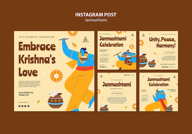 Free PSD instagram posts collection for janmashtami celebration