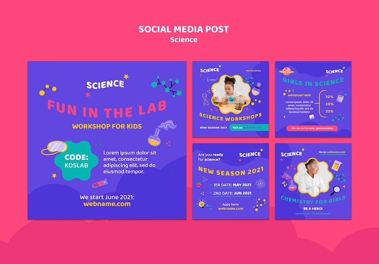 Free PSD instagram posts collection for kids science