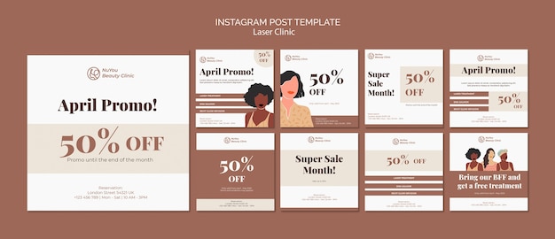 Free PSD instagram posts collection for laser hair removal clinic