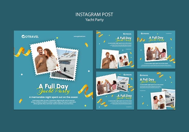 無料PSD instagramの投稿コレクションの豪華なヨットパーティーのお祝い