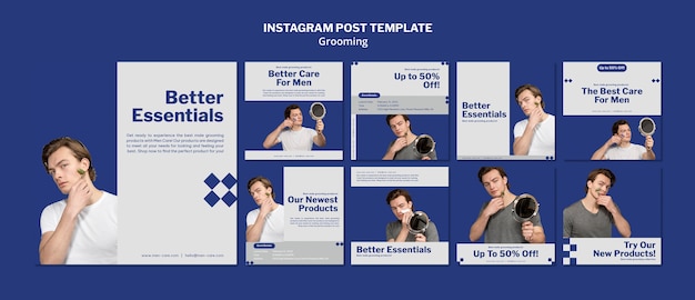 Free PSD instagram posts collection for male self-care and grooming