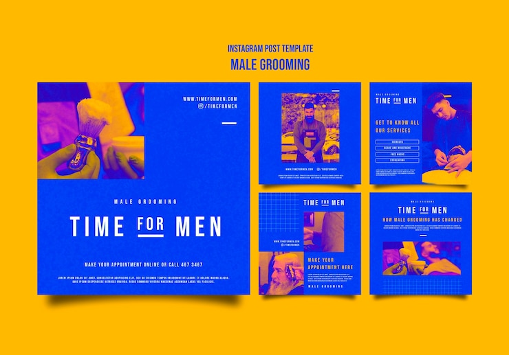 Free PSD instagram posts collection for male self-care and grooming