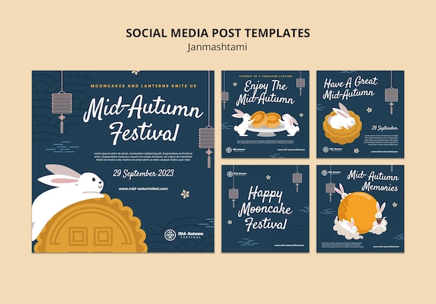 Free PSD instagram posts collection for mid-autumn festival celebration