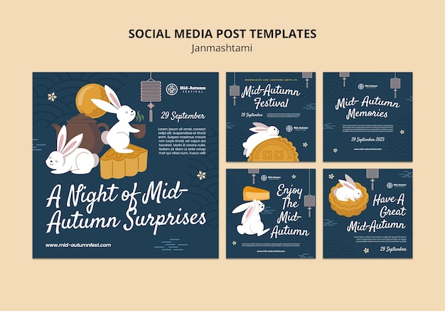 Free PSD instagram posts collection for mid-autumn festival celebration