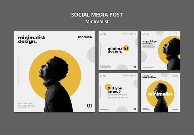 Free PSD instagram posts collection in minimal style for art gallery with man