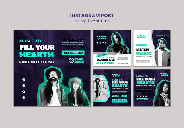 PSD gratuito raccolta di post di instagram per eventi musicali