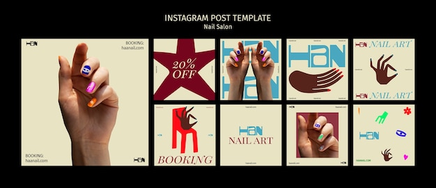 Free PSD instagram posts collection for nail salon business