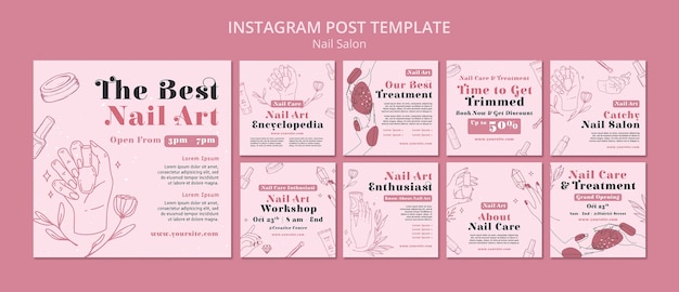 Free PSD instagram posts collection for nail salon business