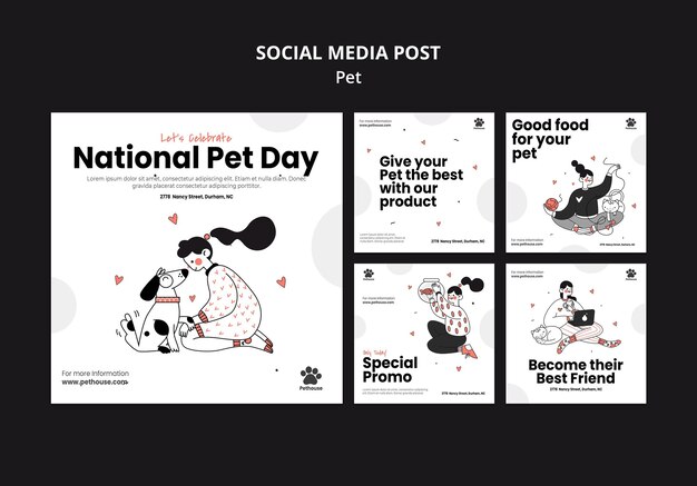 Instagramは女性の飼い主とペットと一緒に全国ペットデーのコレクションを投稿します