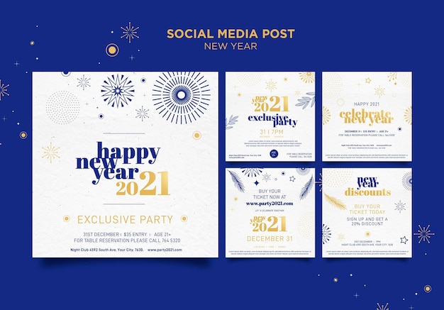 PSD gratuito raccolta di post di instagram per la celebrazione della festa di capodanno