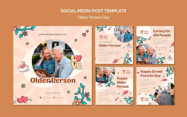 Free PSD instagram posts collection for older people assistance and care