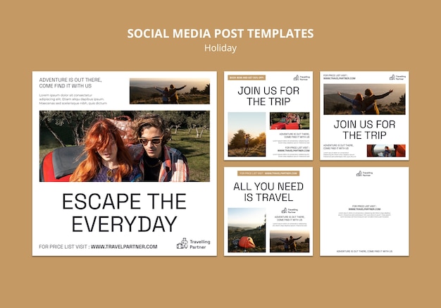 Free PSD instagram posts collection for outdoors adventure and travel