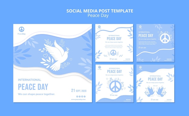 PSD gratuito raccolta di post di instagram per il giorno della pace