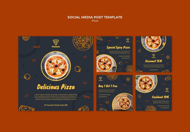 PSD gratuito raccolta di post su instagram per pizzeria