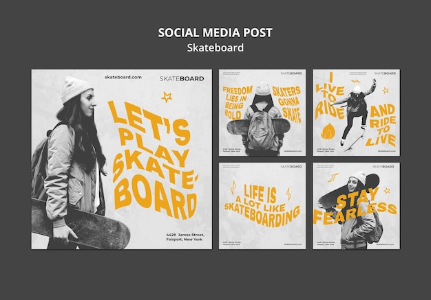 Raccolta di post di Instagram per lo skateboard con la donna