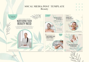 Free PSD instagram posts collection for skincare and beauty with woman