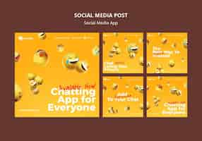 Free PSD instagram posts collection for social media chatting app with emojis