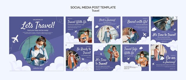 Instagram posts collection for travel with woman wearing face mask