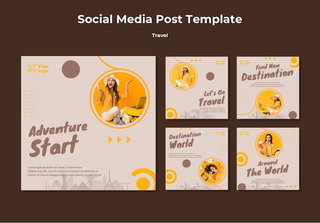 Free PSD instagram posts collection for traveling adventure time