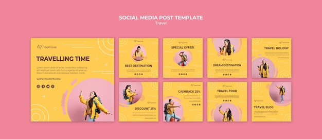 PSD gratuito raccolta di post su instagram per i viaggi