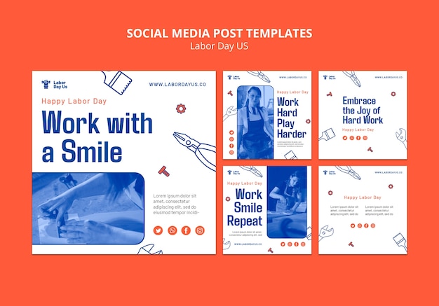Free PSD instagram posts collection for us labor day celebration