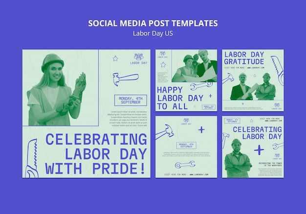 Free PSD Instagram Posts Collection for US Labor Day Celebration