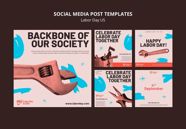 Free PSD instagram posts collection for us labor day celebration