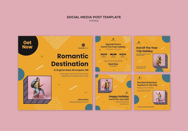 Free PSD instagram posts collection for vacations with female backpacker