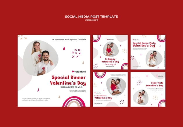 Free PSD instagram posts collection for valentine's day with couple