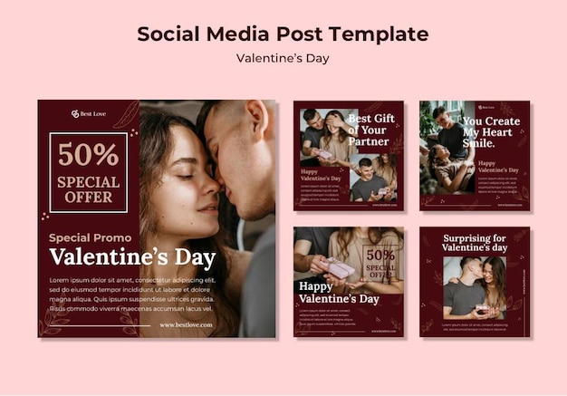 PSD gratuito raccolta di post di instagram per san valentino con coppia romantica