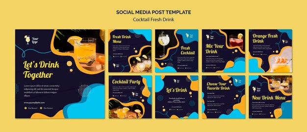 Free PSD instagram posts collection for variety of cocktails