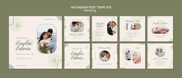 PSD gratuito raccolta di post su instagram per la celebrazione del matrimonio