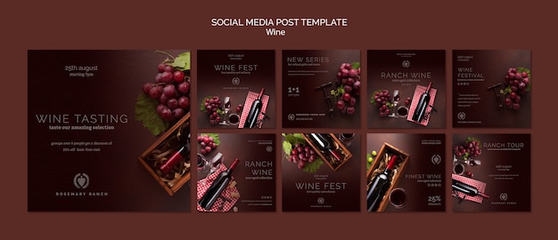 PSD gratuito raccolta di post su instagram per la degustazione di vini