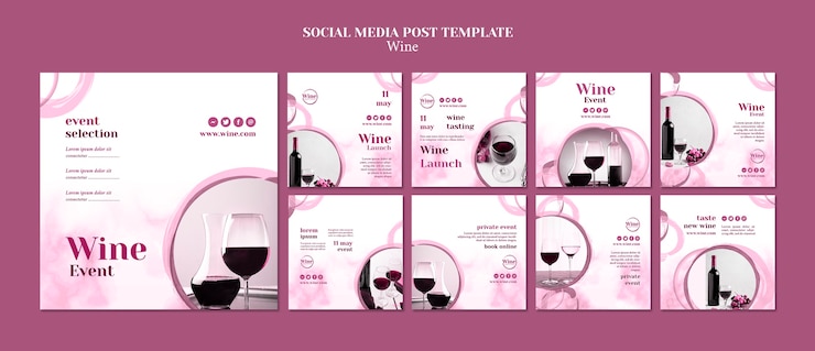 Free PSD instagram posts collection for wine tasting