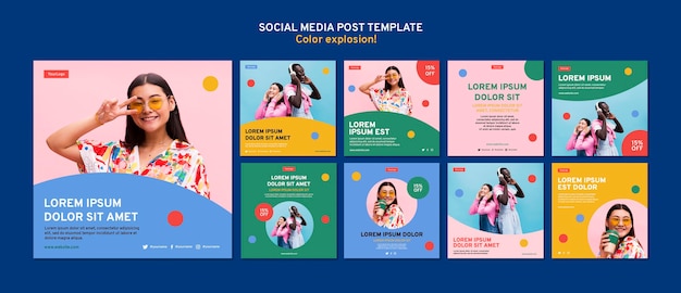 Instagram posts collection with bold colors Premium Psd