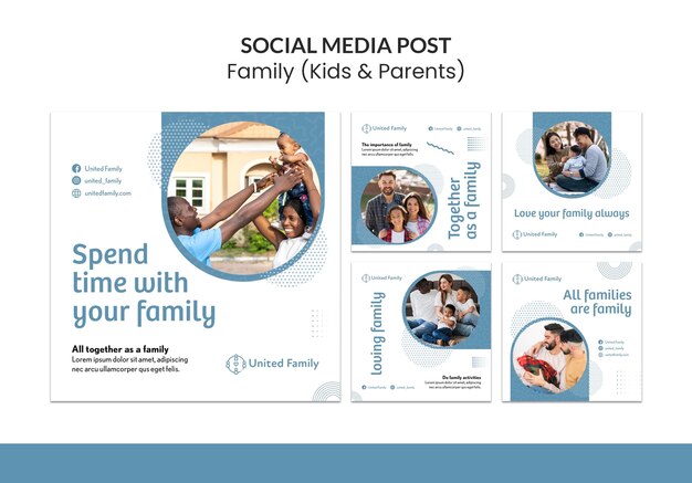 Instagram posts collection with family and children