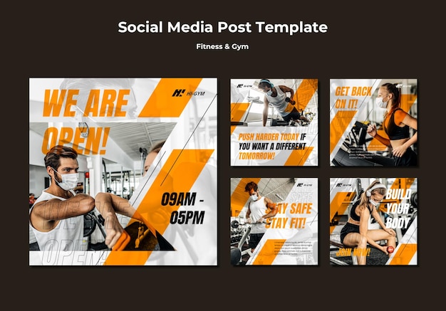 Free PSD instagram posts collection for working out at the gym during the pandemic