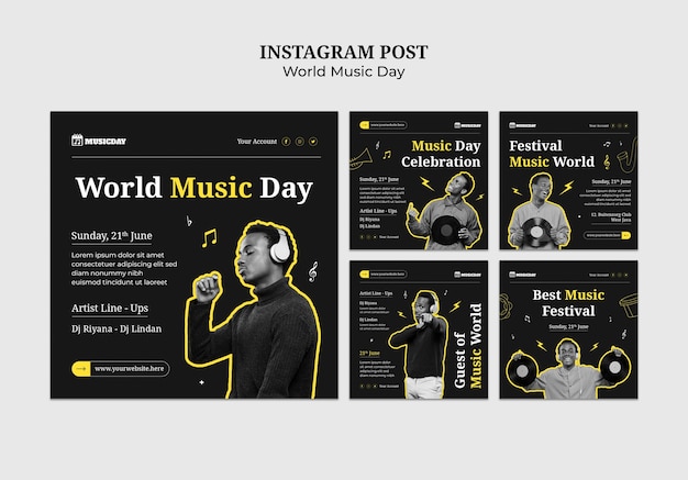 Raccolta di post su instagram per la celebrazione della giornata mondiale della musica