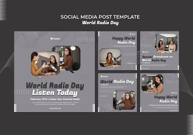 Instagram posts collection for world radio day with female broadcaster