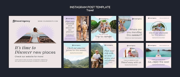 PSD gratuito raccolta di post di instagram per viaggiare nel mondo