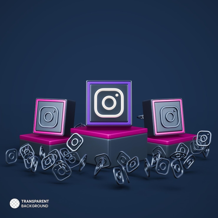 Бесплатный PSD знак instagram на подиуме с синим фоном
