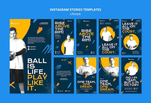 PSD gratuito raccolta di storie di instagram per lo sport del basket